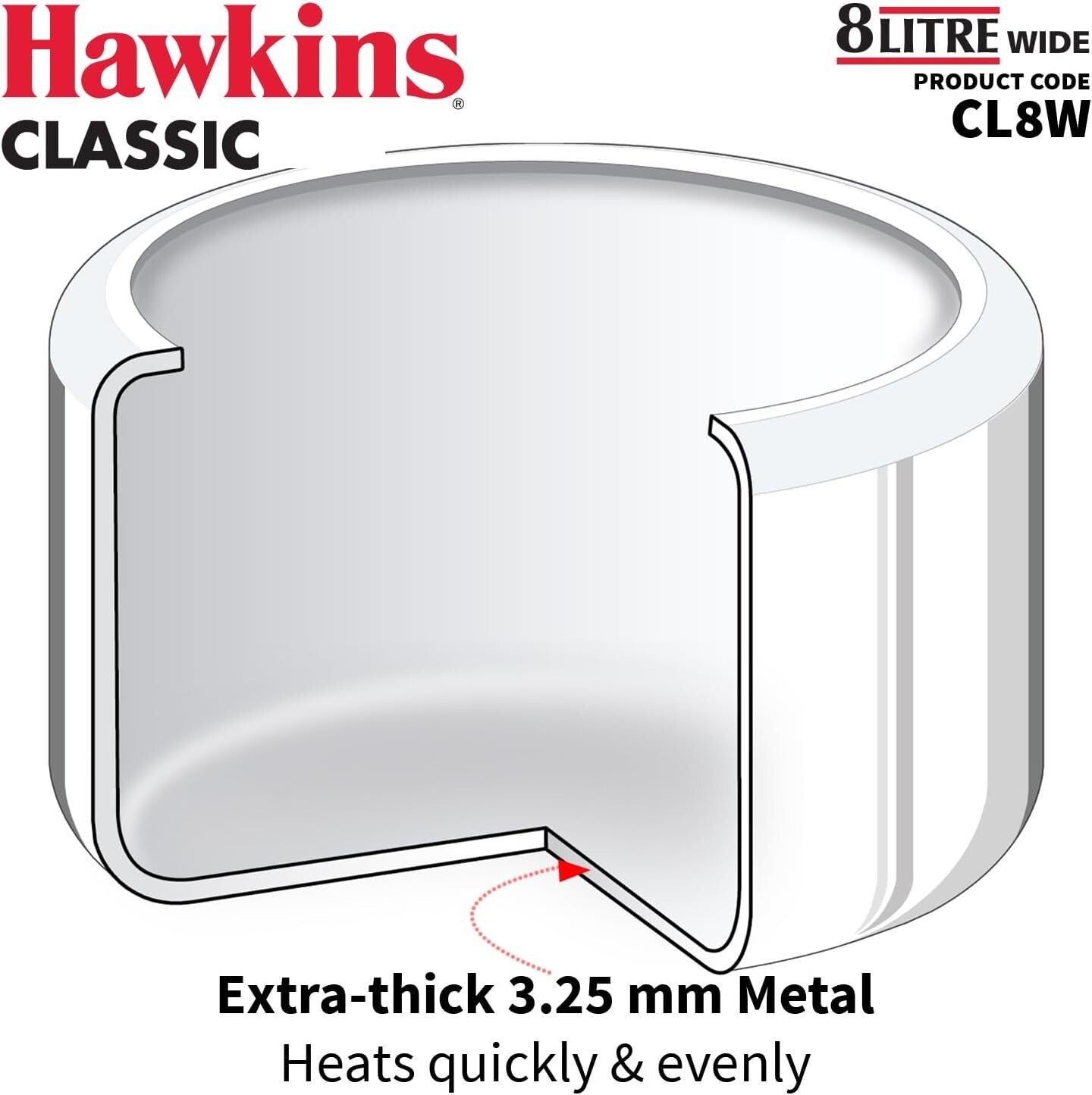 Hawkins Classic Pressure Cooker Jumbo, 8 Litre Capacity  Free Shipping